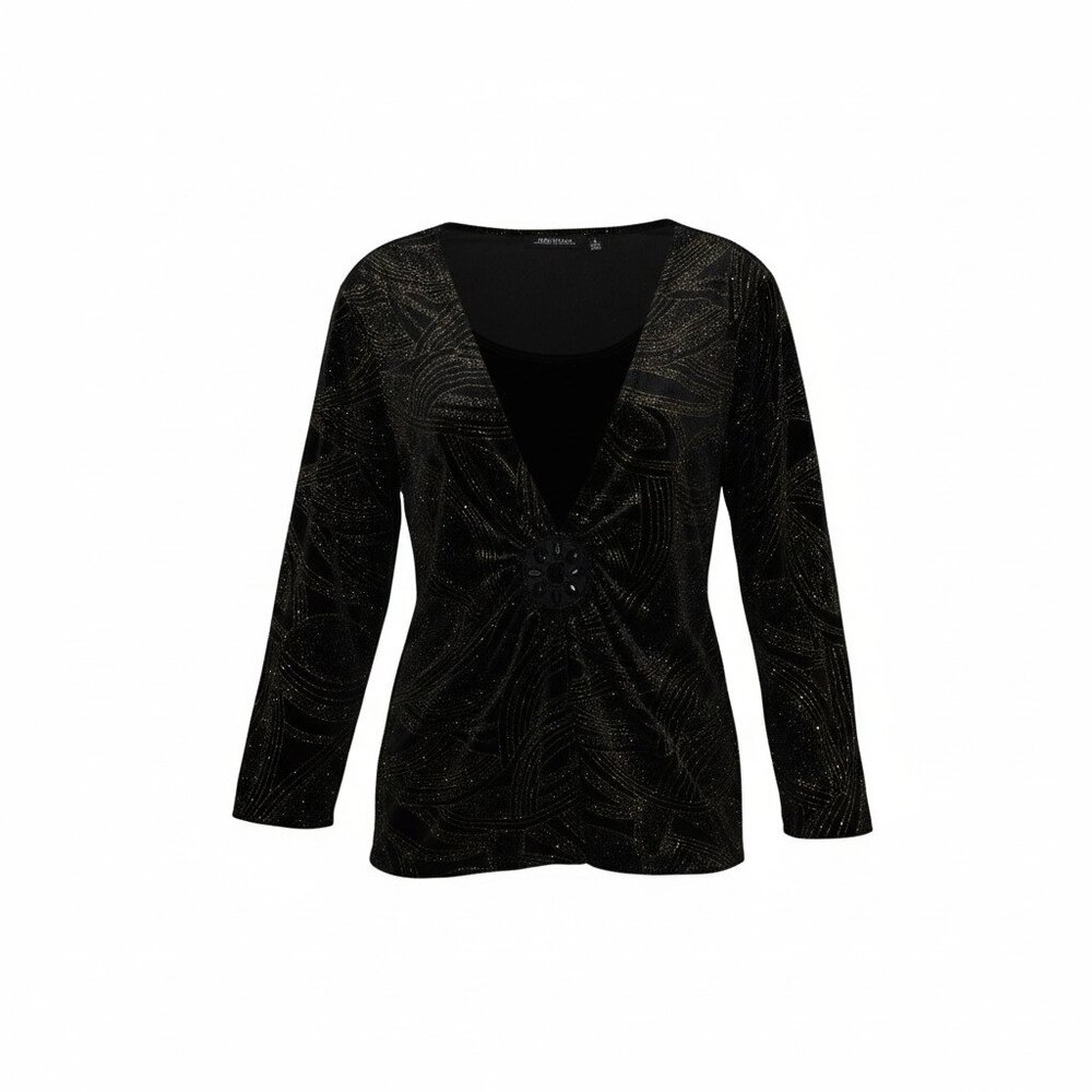 Y2k Notations Womens Medium Black Velvet Gold Glitter Top Whimsigoth Glam - Picture 2 of 9